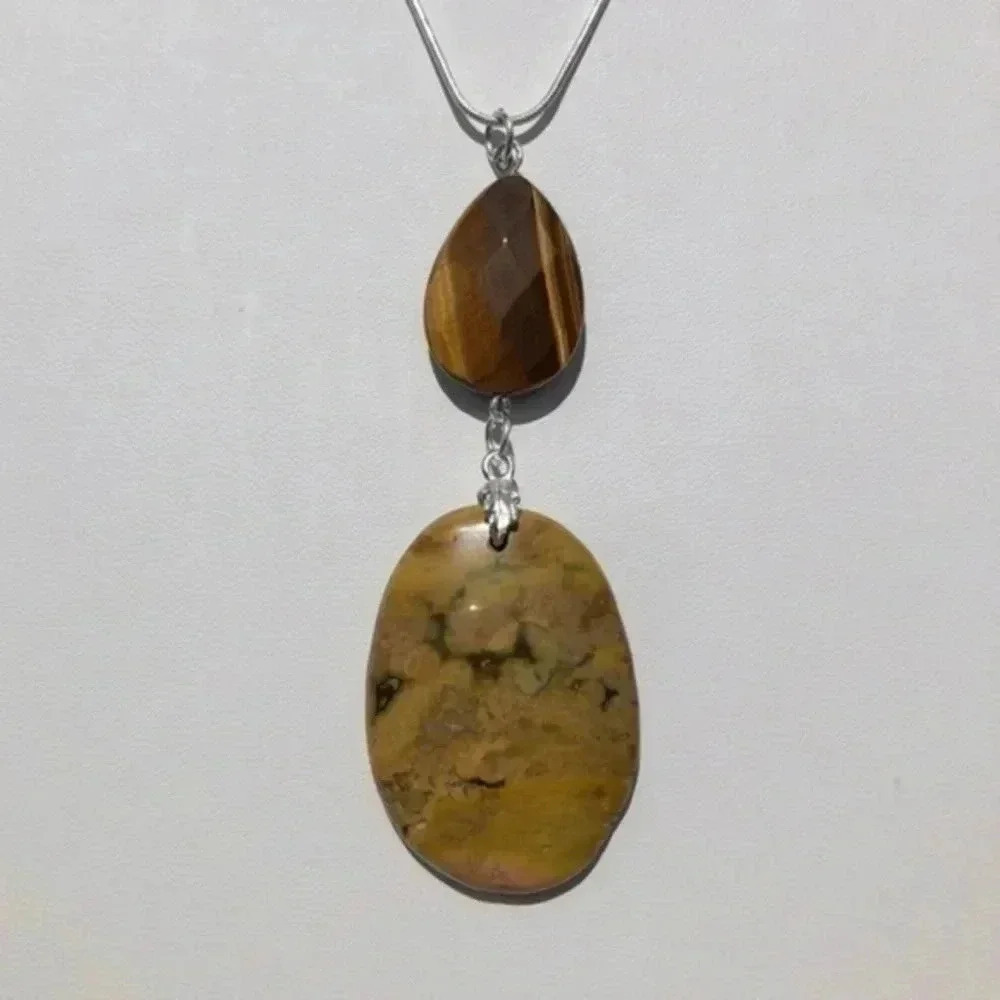 Tiger Eye & Scenic Jasper 925 Silver Necklace NWT